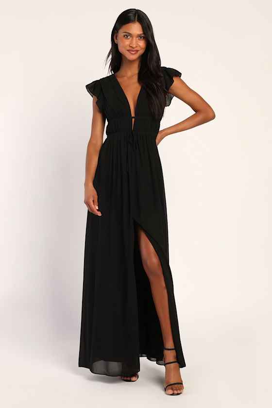 I'm All Yours Black Ruffled Maxi Dress 2
