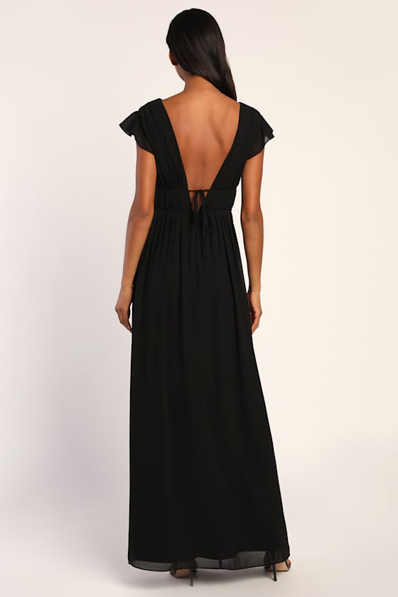 Boho Black Maxi Dress - Chiffon Maxi Dress - Ruffled Maxi - Image 3