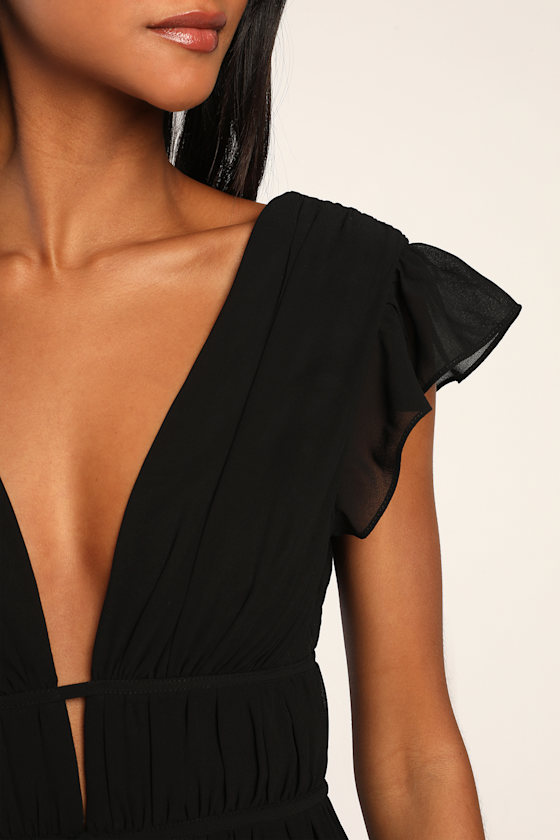 Boho Black Maxi Dress - Chiffon Maxi Dress - Ruffled Maxi - Image 4