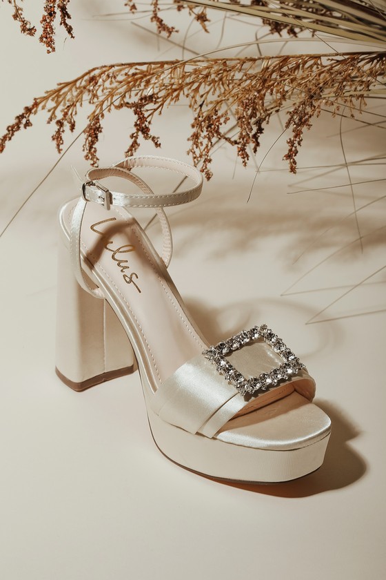 Crystal Embellished Block Heel Platform Sandals | David's Bridal