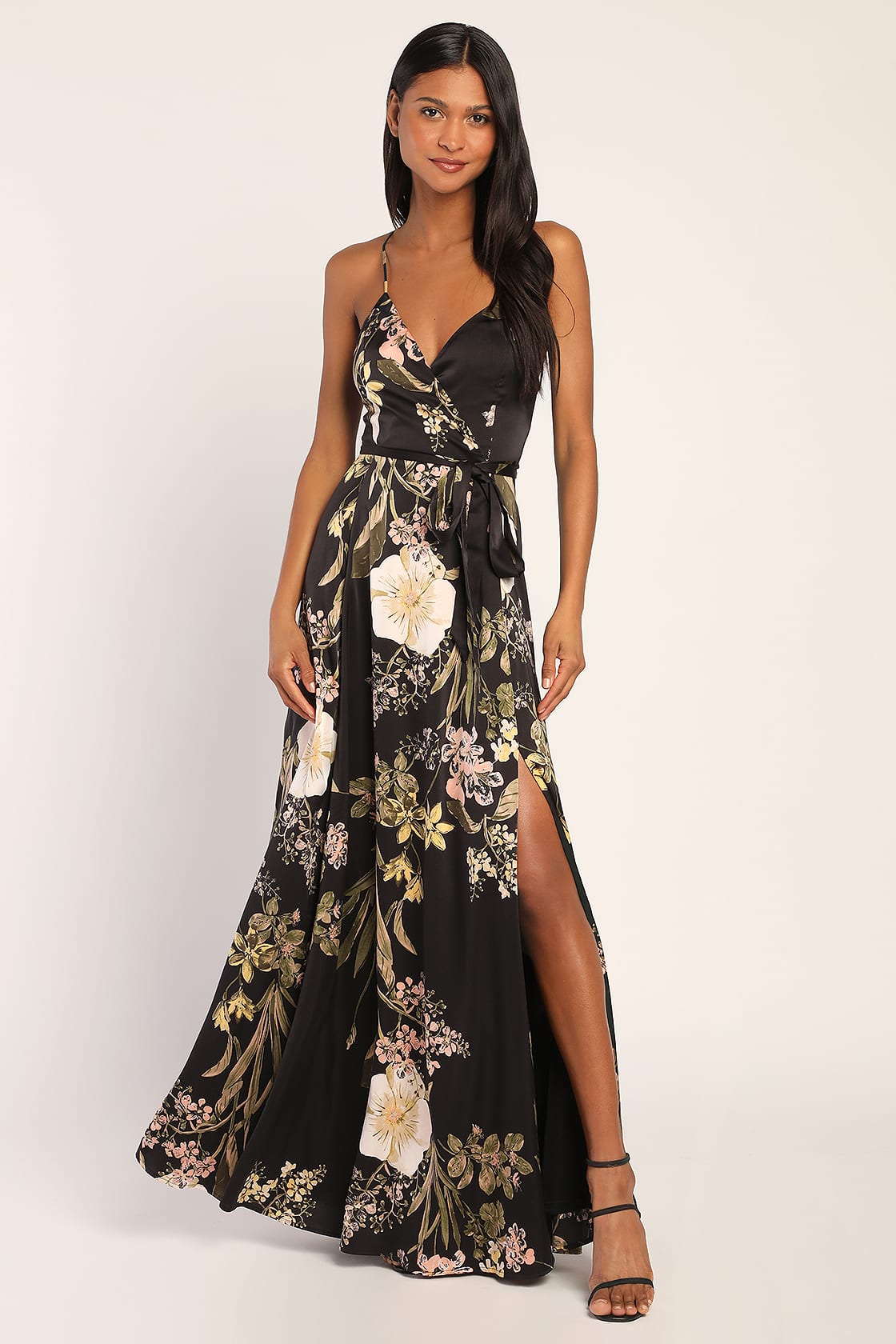 Still the One Black Floral Print Satin Maxi Dress