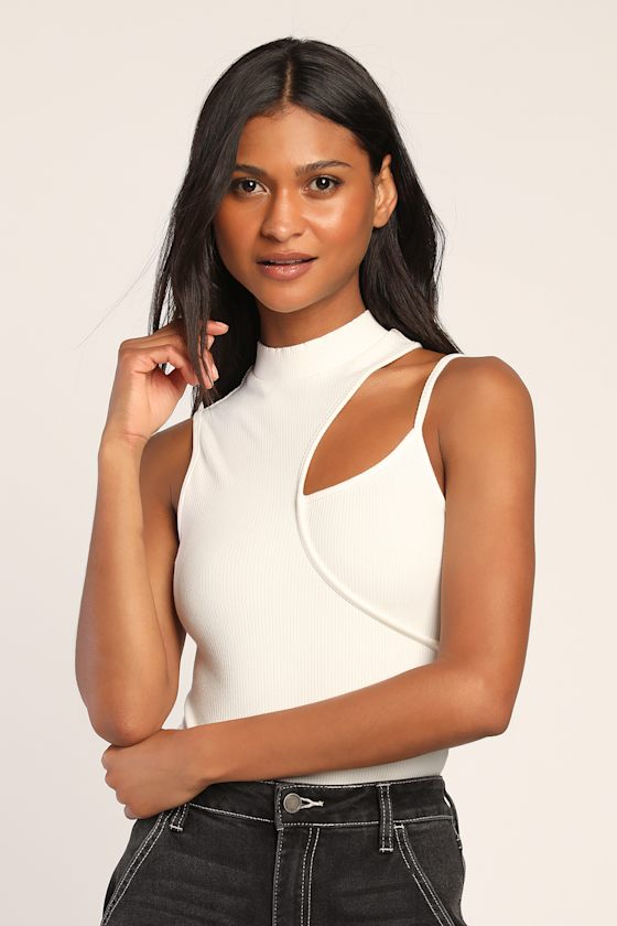Cutout White Bodysuit Cutout Top White Ribbed Top Lulus