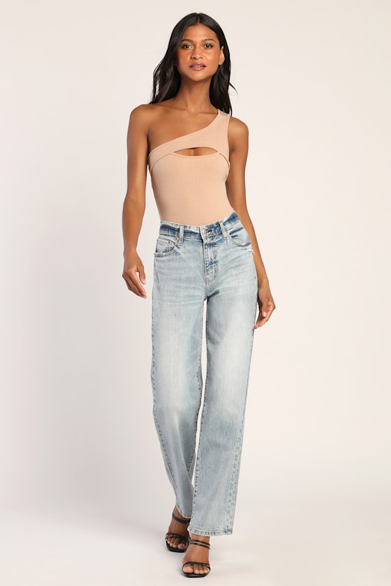 Taupe Asymmetrical Bodysuit - Cutout 