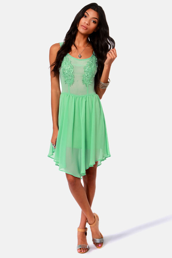 Pretty Mint Green Dress - Lace Dress - Tank Dress - $47.50