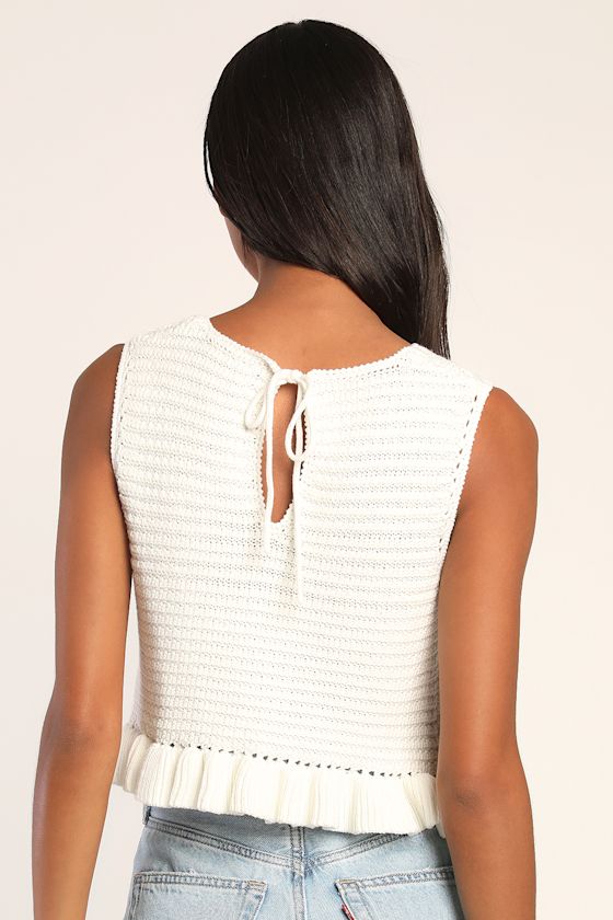 Flouncin' Around Ivory Cropped Ruffled Sweater Tank - thumbnail 4