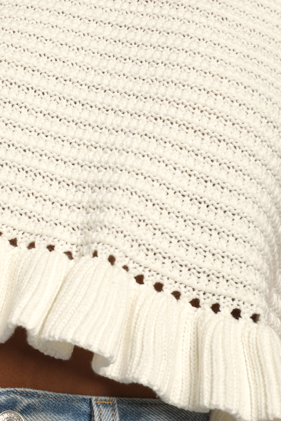 Flouncin' Around Ivory Cropped Ruffled Sweater Tank - thumbnail 6