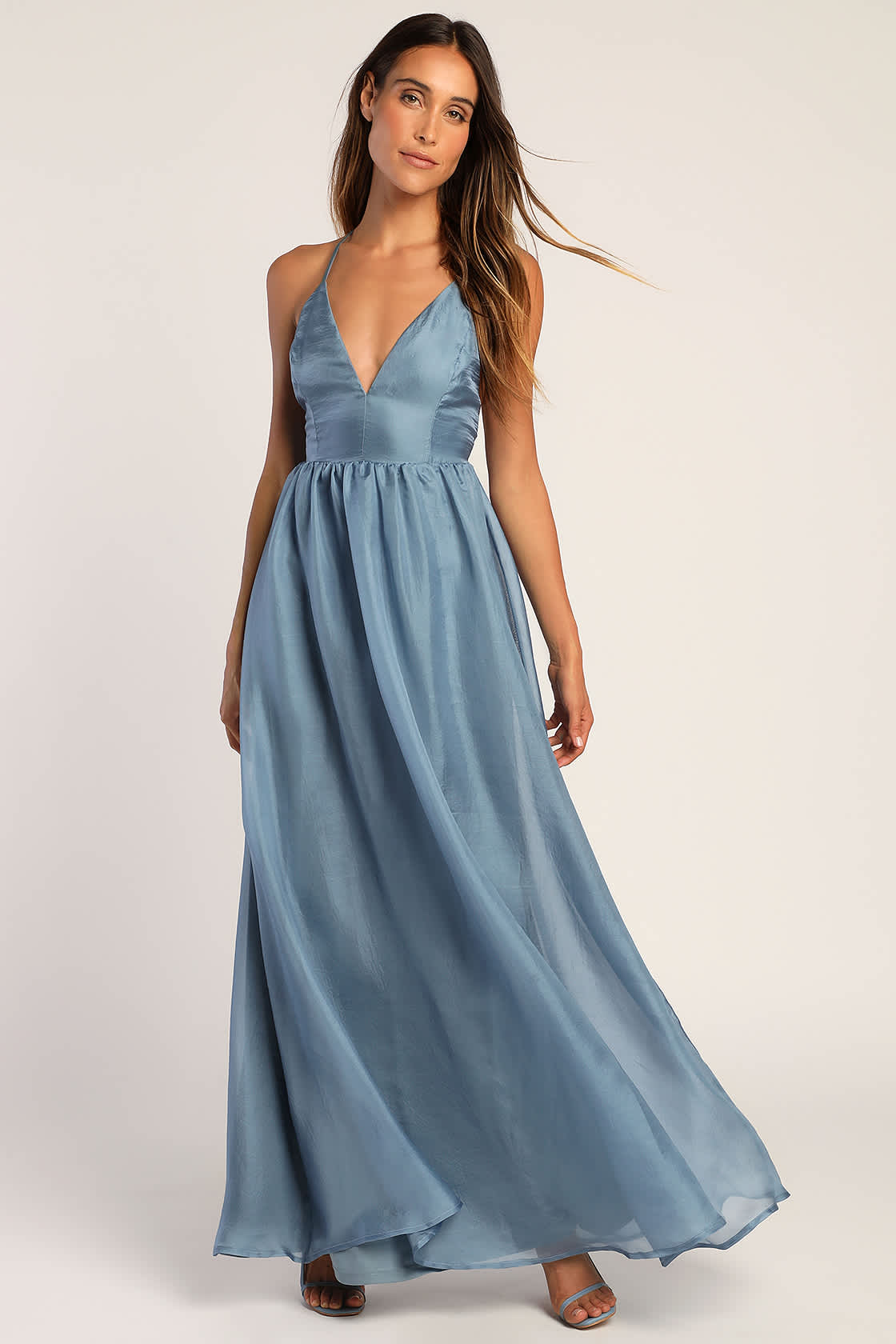 Slate Blue Maxi Dress Organza Maxi Dress Sleeveless Dress Lulus