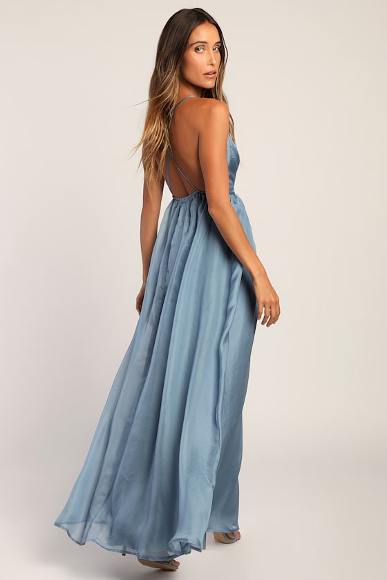 Slate Blue Maxi Dress Organza Maxi Dress Sleeveless Dress Lulus