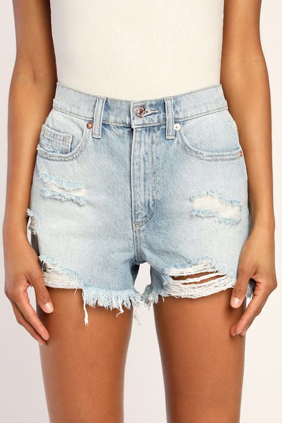 Stay Cool Light Wash Distressed High-Rise Jean Shorts 3