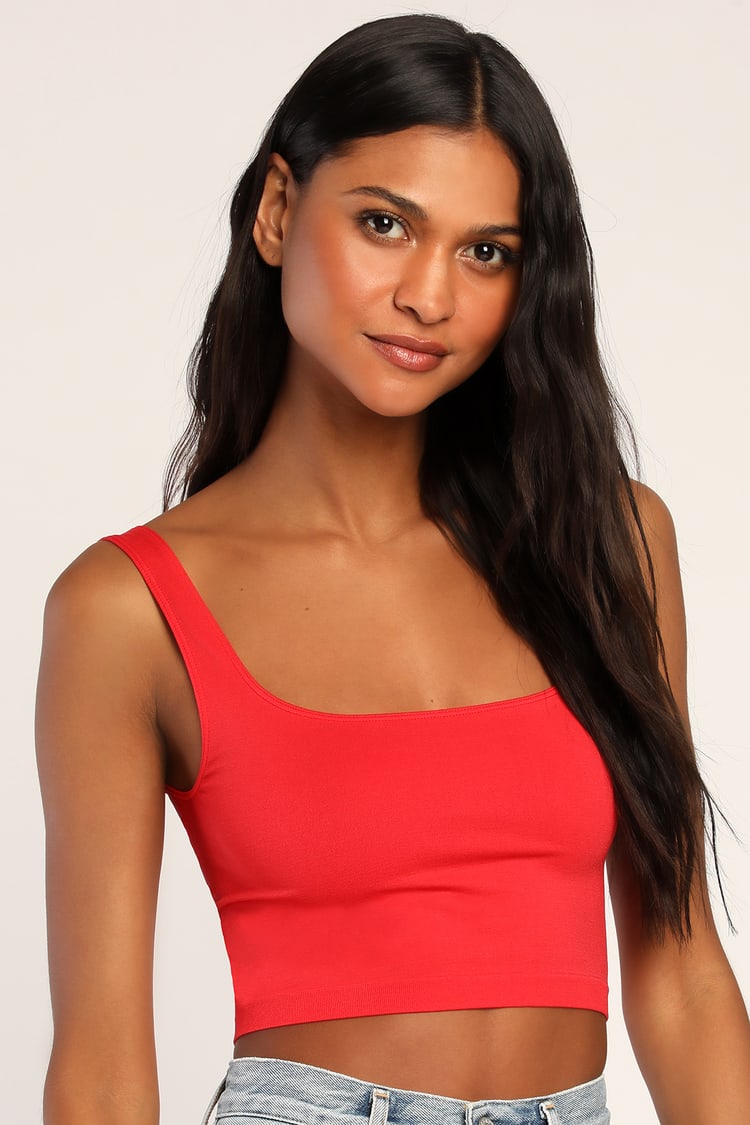 Free People Bright Red Top Neck Tank - Cropped Top - Lulus