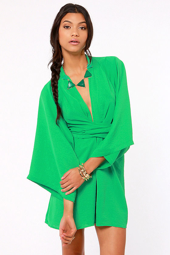 emerald green kimono dress
