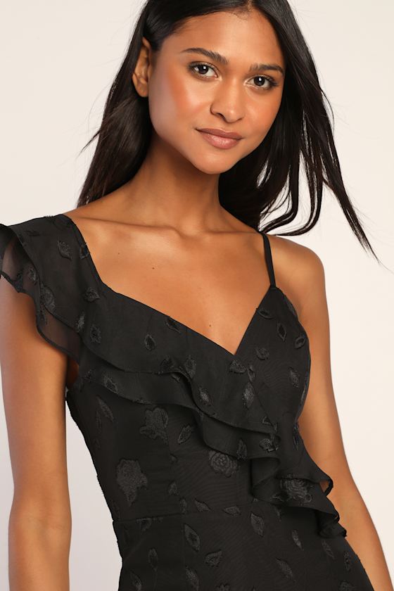 Forever Be Black Floral Jacquard Ruffled Maxi Dress 3