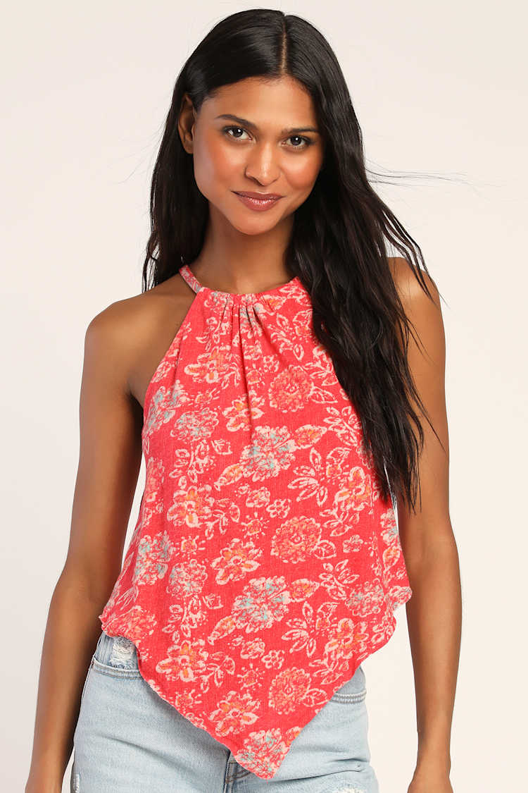 Free People Strawberry Combo Floral Top - Tops - Lulus