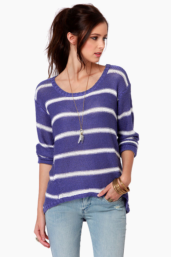 blue and white striped sweatshirt womens