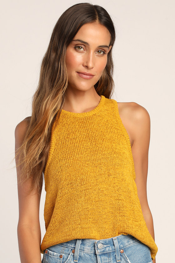 Mustard Yellow Tank Cute Knit Tank Top Racerback Sweater Top Lulus
