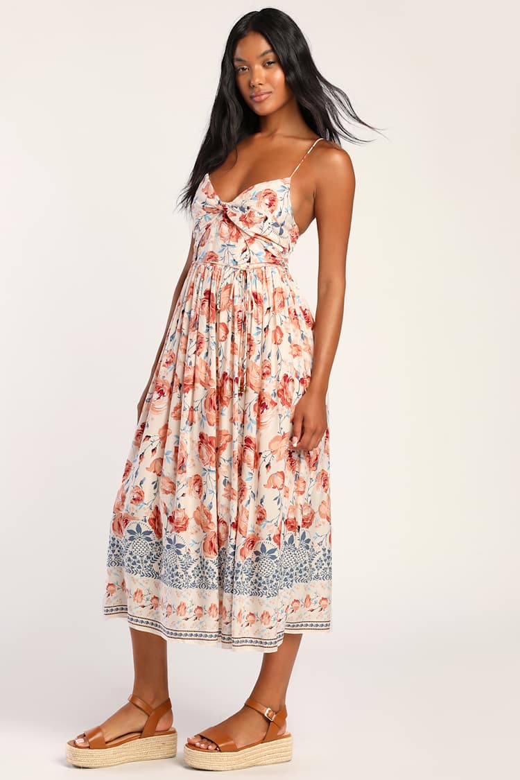 peach floral midi dress Petal and Pup Women's Wisteria Midi Dress