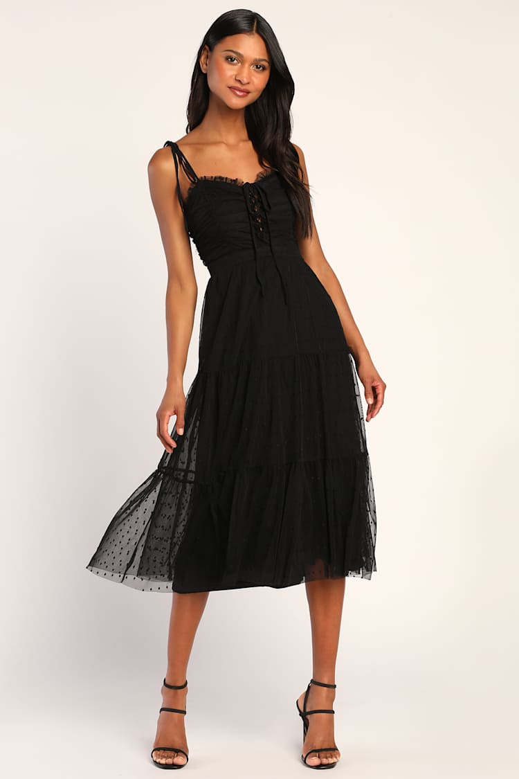 black swiss dot dress Valora Swiss Dot Tulle Maxi Dress, Black main image 0