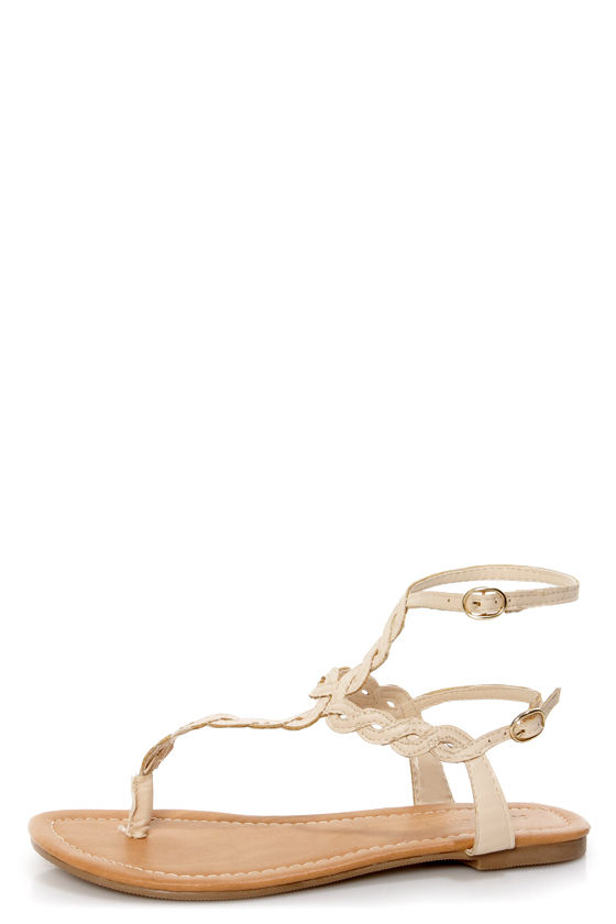Subrina 32 Beige Braided Ankle Strap Thong Sandals - $26.00 - Lulus