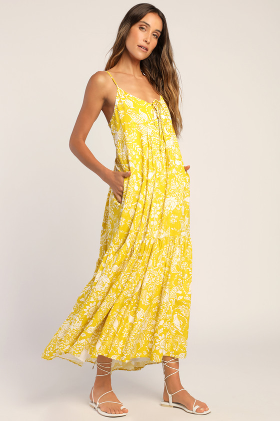 Yellow maxi dress with pockets discount