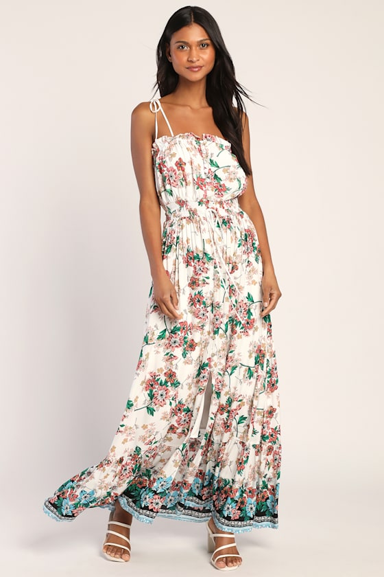 Ivory Floral Ikat Maxi Dress main image 1