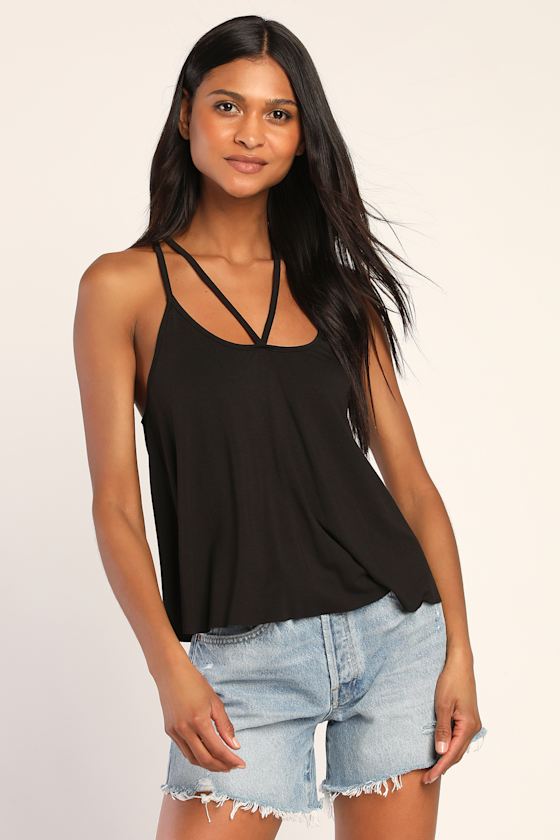 Black Strappy Top Cami Top Backless Cami Top Tank Top Lulus