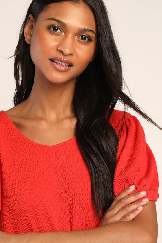 What's Not To Love Red Puff Sleeve Tie-Back Crop Top 6