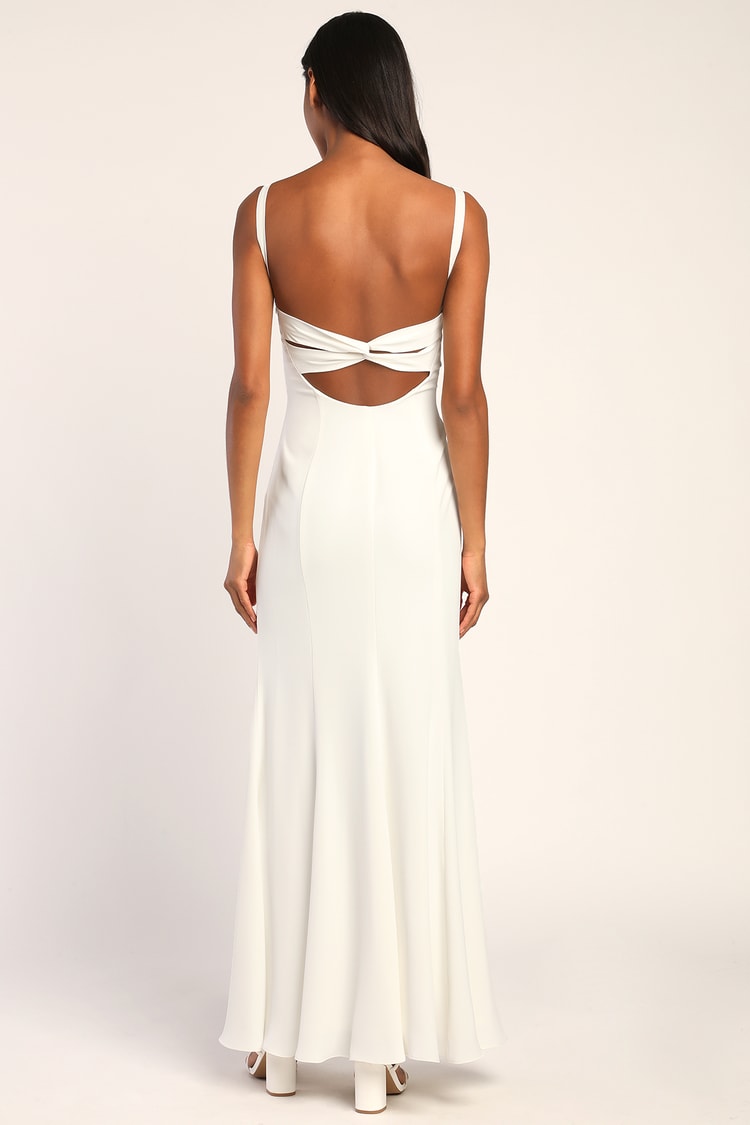 Eternal Adoration White Sleeveless Backless Mermaid Maxi Dress