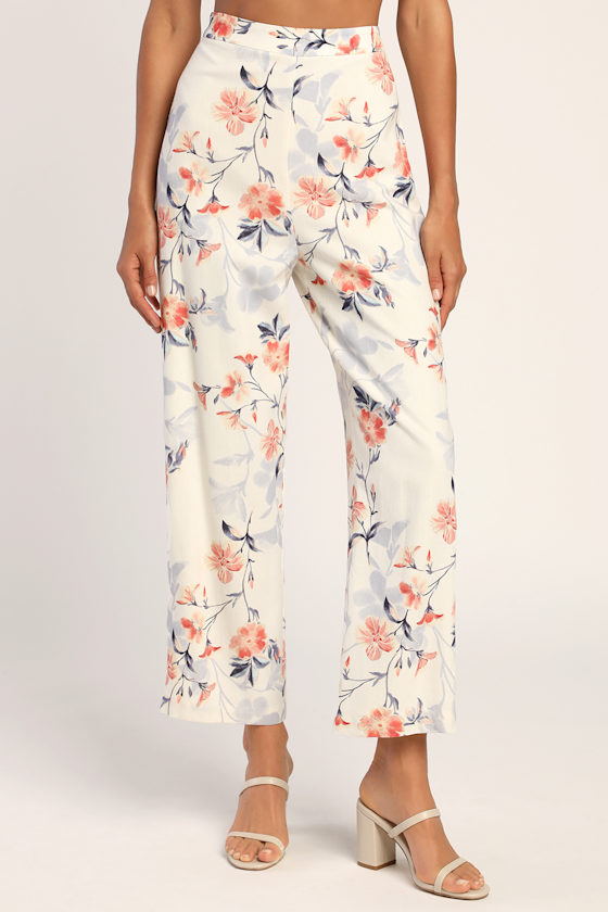 Budding Bliss Ivory Floral Print Wide-Leg Pants 6