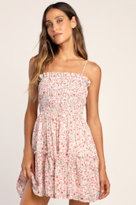 Petal Perfection Pink Floral Print Smocked Tiered Mini Dress 4