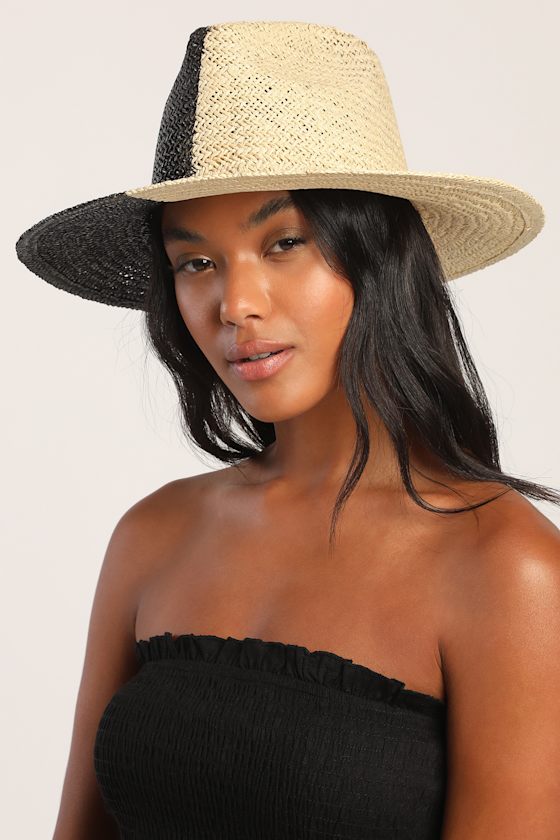 Two Toned Fedora Straw Hat Color Block Sun Hat Lulus