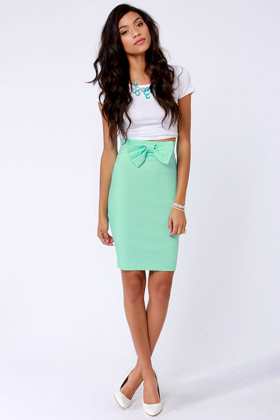 Cute Mint Blue Skirt - Pencil Skirt - Bow Skirt - $34.00 - Lulus