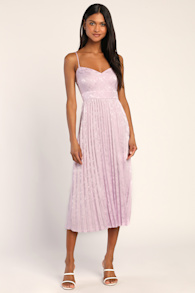 Regal Romance Lavender Floral Jacquard Pleated Satin Midi Dress 2