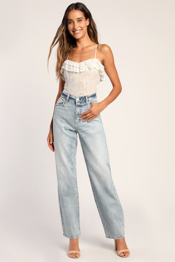 Ivory Lace Bodysuit LaceUp Bodysuit Ruffled Bodysuit Lulus