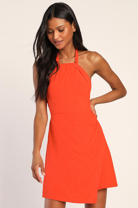 Totally Darling Orange Halter Mini Dress 2