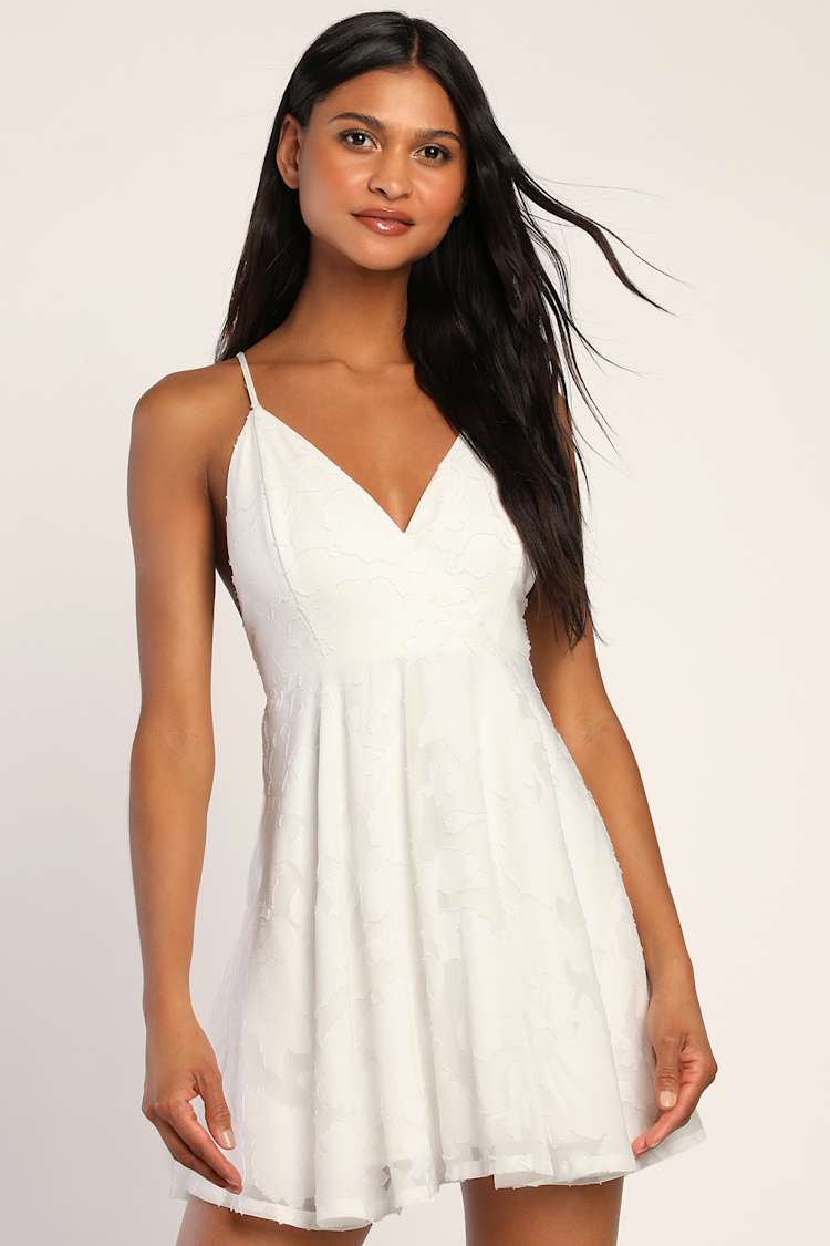 white chiffon skater dress Ivory Skater Dress - Chiffon Mini Dress - Cutout Skater Dress
