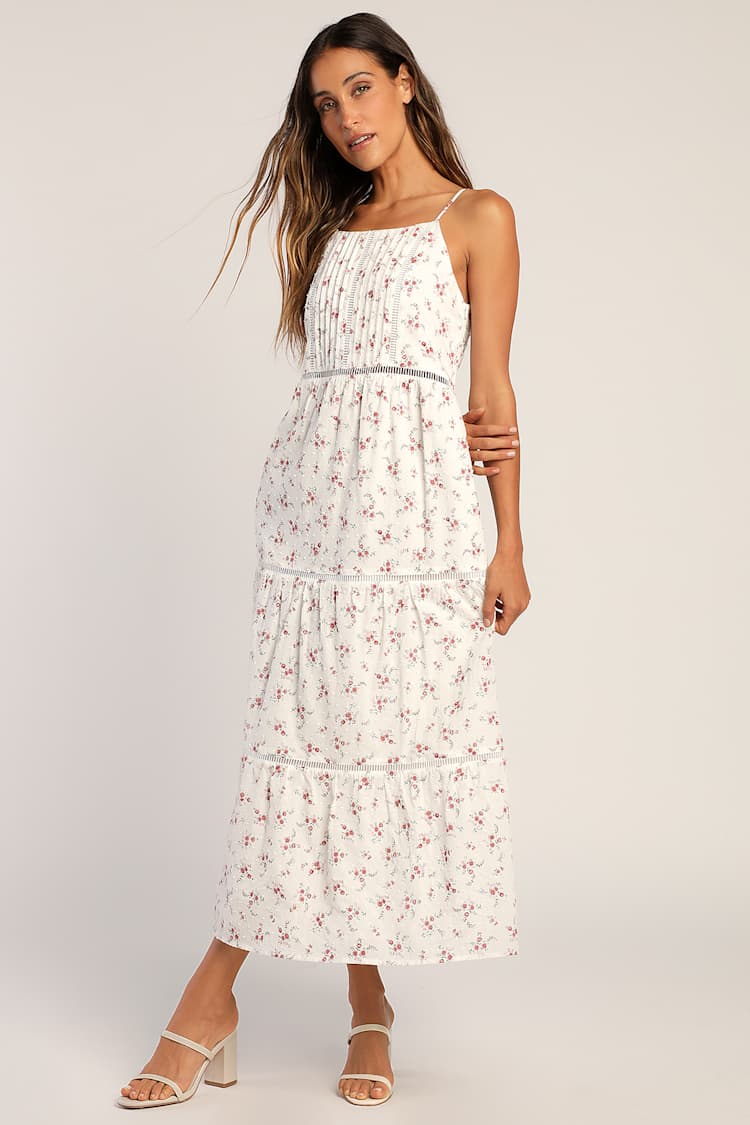 Floral Maxi Dress - White Floral Dress - Ladder Lace Dress - Lulus
