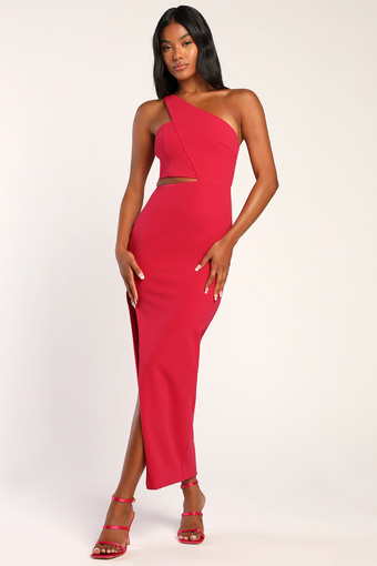 Look The Part-y Hot Pink One-Shoulder Cutout Maxi Dress