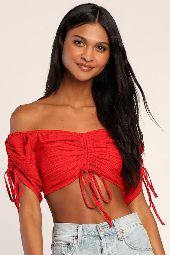 Red Top OfftheShoulder Top Ruched Top Crop Top Lulus — free download