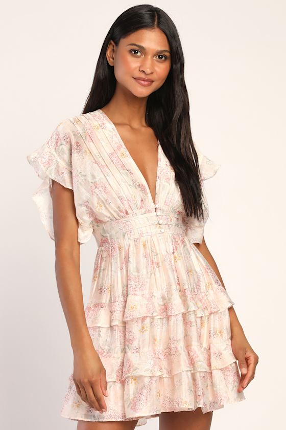 Easily in Love Blush Pink Floral Print Ruffled Tiered Mini Dress 2