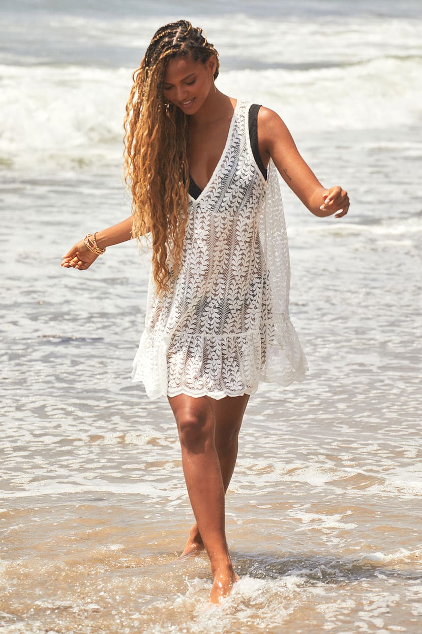 Summer Strolls White Lace Swim Cover-Up Mini Dress