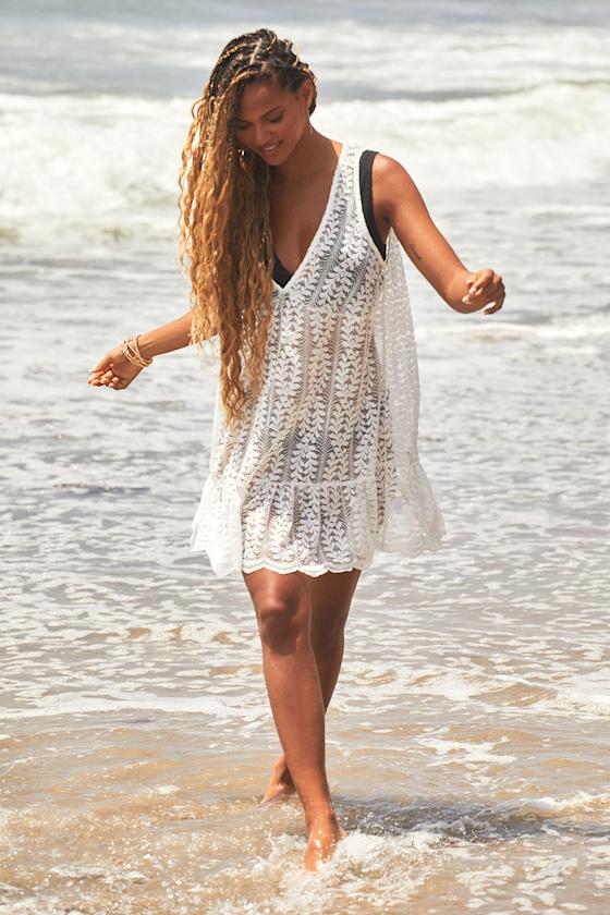 Summer Strolls White Lace Swim Cover-Up Mini Dress 4