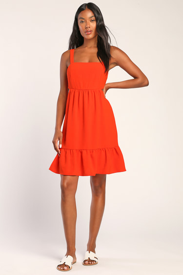 Always a Cutie Orange Tie-Back Mini Dress
