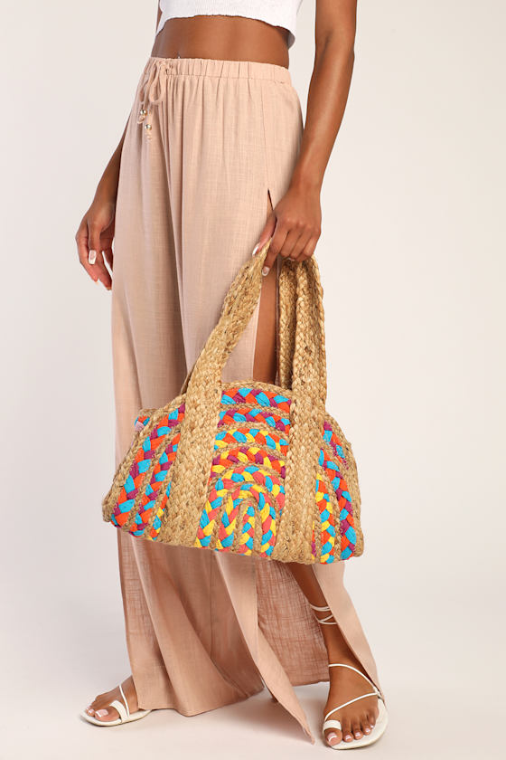 Braids and Shades Beige and Multi Woven Straw Shoulder Bag 7