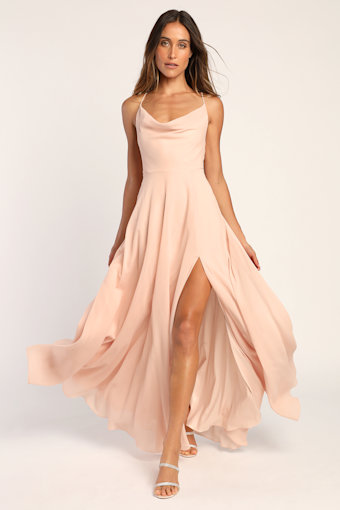 Romantically Speaking Blush Pink Cowl Lace-Up Maxi Dress 1