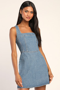 So Delighted Medium Wash Denim Corset Seam Mini Dress 1