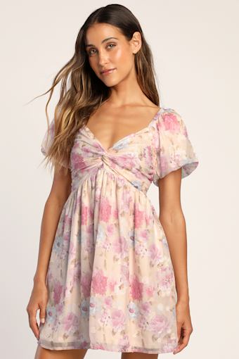 Fresh Florals Cream Floral Print Puff Sleeve Mini Dress 5