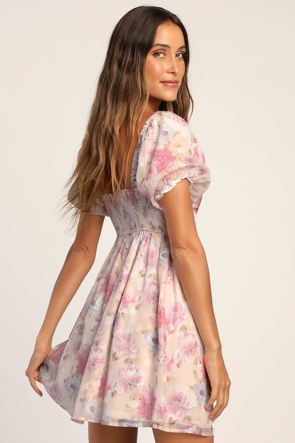 Fresh Florals Cream Floral Print Puff Sleeve Mini Dress