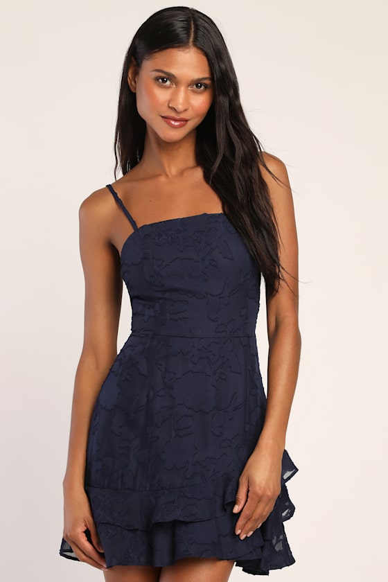 Days with You Navy Blue Floral Burnout Ruffled Mini Dress 1