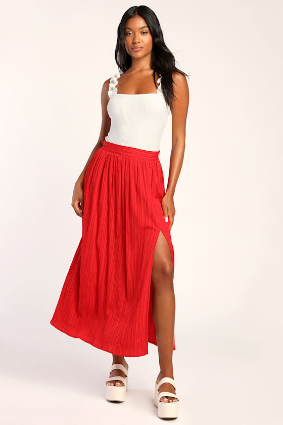 Midsummer Memories Red Mid-Rise Maxi Skirt 2
