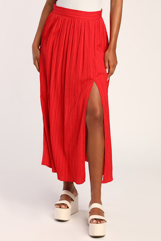 Midsummer Memories Red Mid-Rise Maxi Skirt 3